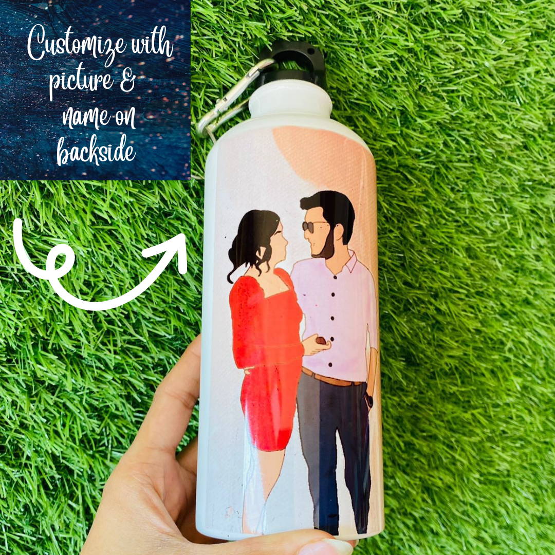 Illustration water bottles | personalized water bottles  with illustration art | best gift for couple | best gift for gym lovers