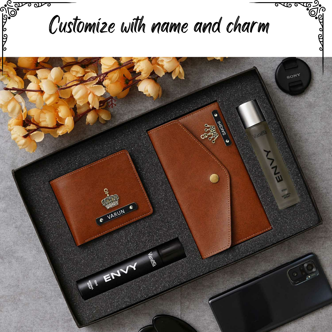 Customized couple wallet and perfume combo