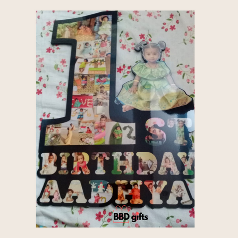 Customized 1st Year Happy Birthday Photo Cutout Frame with kids Name