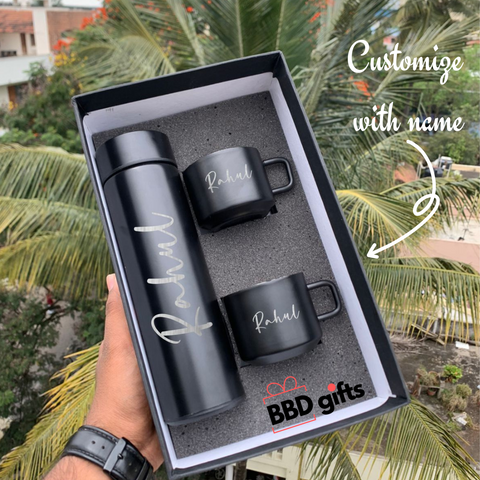 Customized Temperature Flask & Cup Set | Custom made bottle and cups | Temperature bottle set | water bottle combo under 1000rs