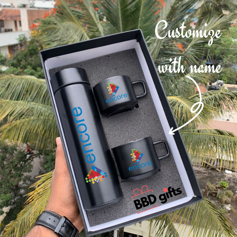 Customized Temperature Flask & Cup Set | Custom made bottle and cups | Temperature bottle set | water bottle combo under 1000rs