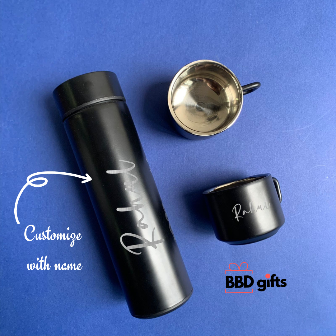 Customized Temperature Flask & Cup Set | Custom made bottle and cups | Temperature bottle set | water bottle combo under 1000rs  