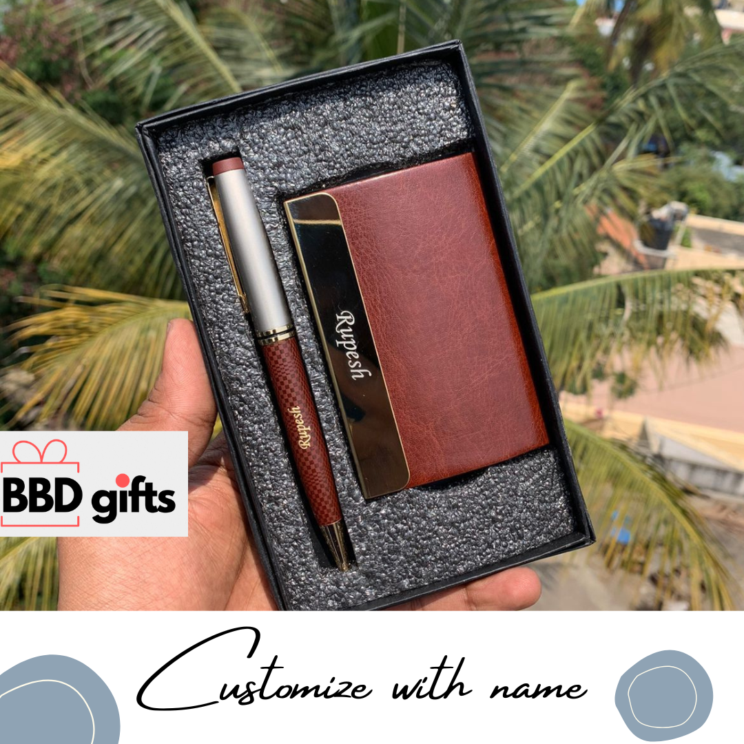 Customized Card Holder And Pen Set Combo