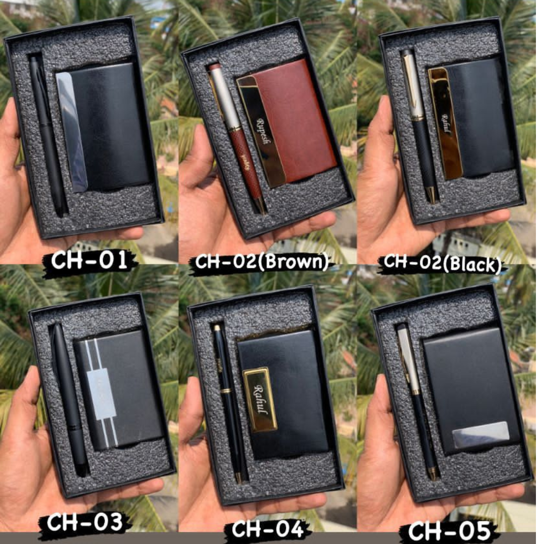 Customized Card Holder And Pen Set Combo