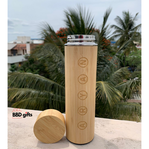 Customized Bamboo Hot & Cold Flask | Custom made water bottles | water bottles| Temperature water bottles under 1000 rs | Hot and cold water bottles - BBD GIFTS