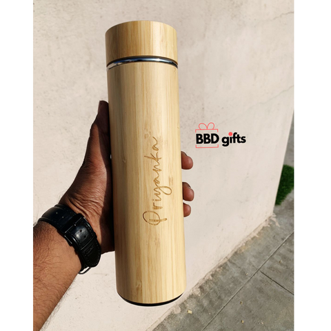 Customized Bamboo Hot & Cold Flask | Custom made water bottles | water bottles| Temperature water bottles under 1000 rs | Hot and cold water bottles - BBD GIFTS