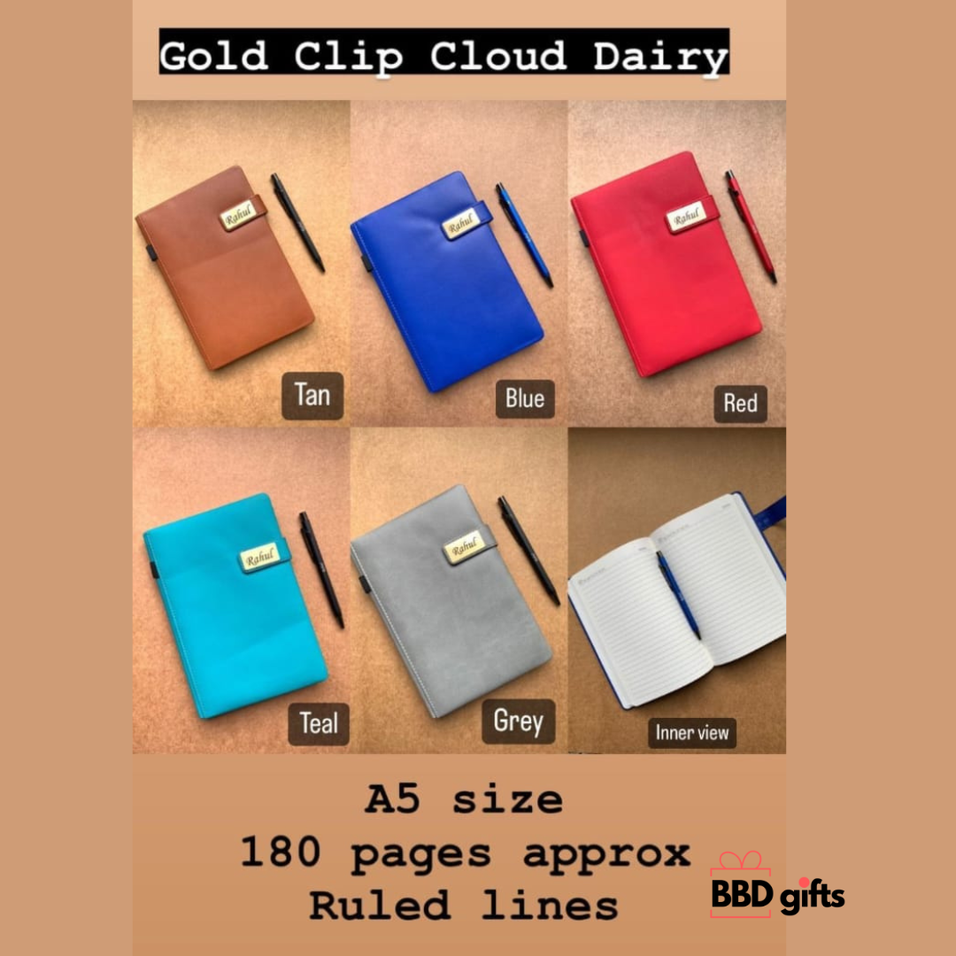 Customized Diary and Pen Combo | Personalized Gold Clip Cloud Diary & Hexa Pen | Ideal Gift Set - BBD GIFTS