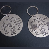Customized Stainless steel baby birth keychain