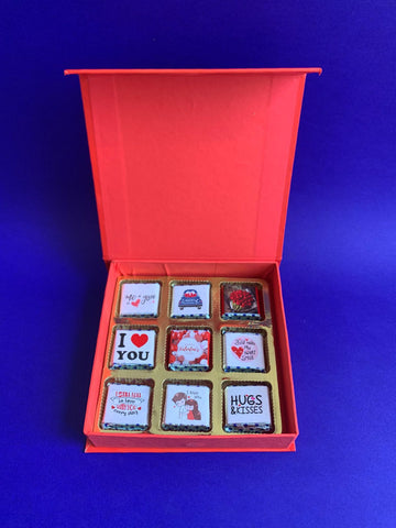 Customised valentine wrappers on chocolate