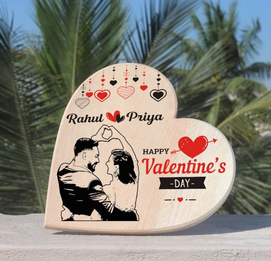 Heart Shaped Wooden Sketch Frame For Couple | Memorable gift for him | Valentine's day special - BBD GIFTS