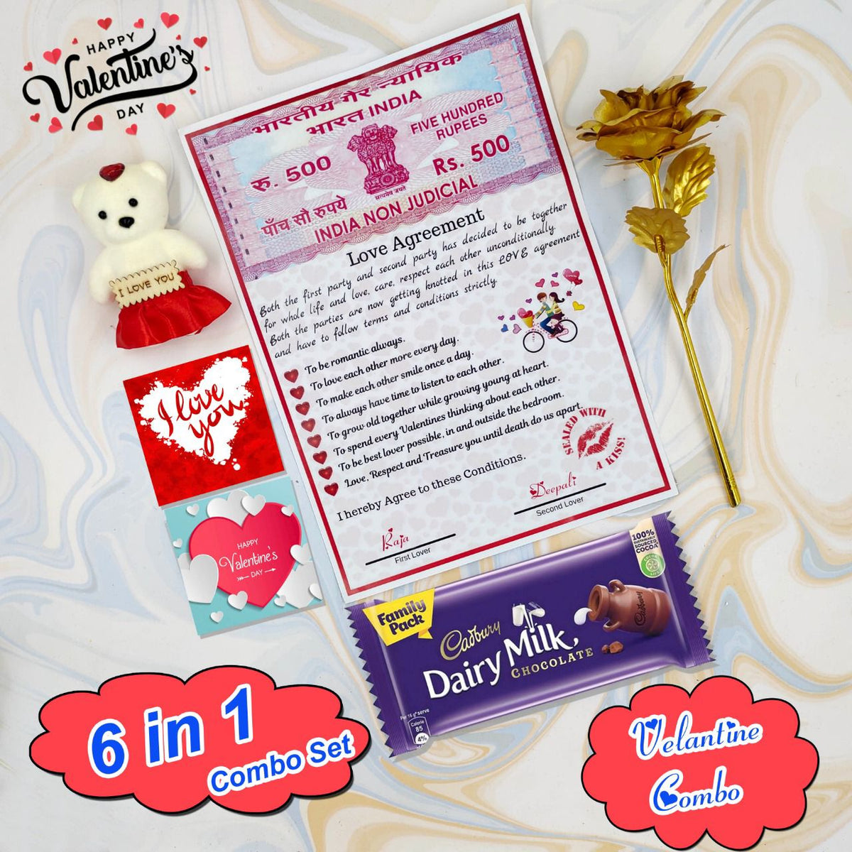 Valentine Love agreement & Golden Rose Combo