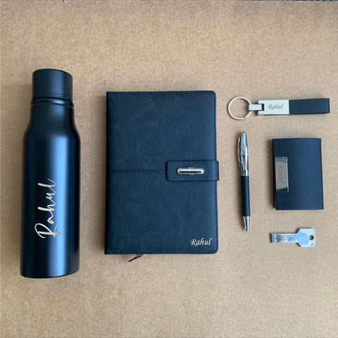 Personalized Corporate Combo for Office – Bottle, Diary, Pen, Keychain & More