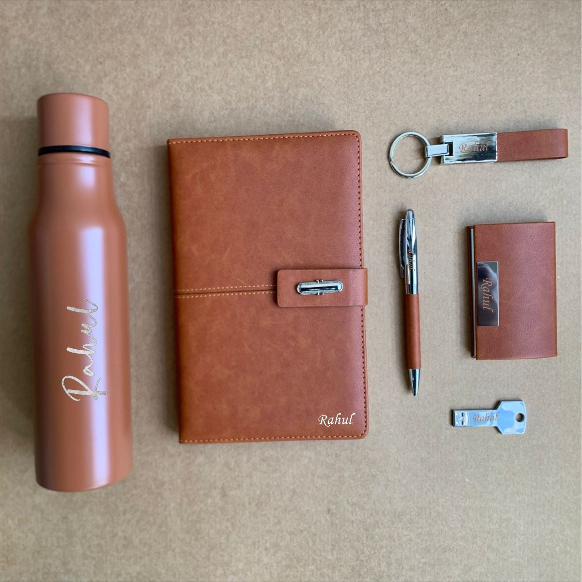 Personalized Corporate Combo for Office – Bottle, Diary, Pen, Keychain & More