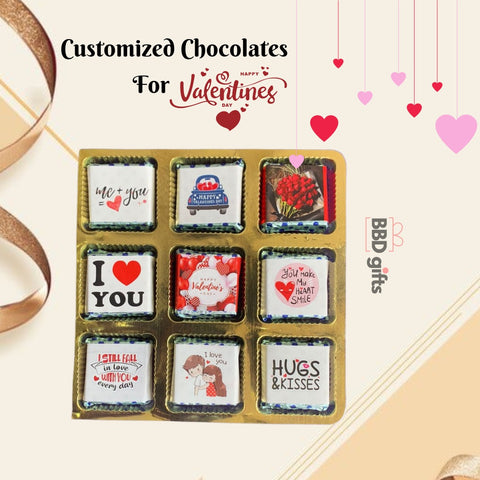 Customised valentine wrappers on chocolate