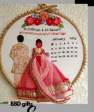 Customizable Bride & Groom Calendar Embroidered Hoop   