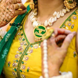 Customized dulhaniya handmade designer necklace set hathphool earrings | Floral jewellery set | seashell jewellery | Haldi Baby Shower Mehandi Godbharai set for women Bride