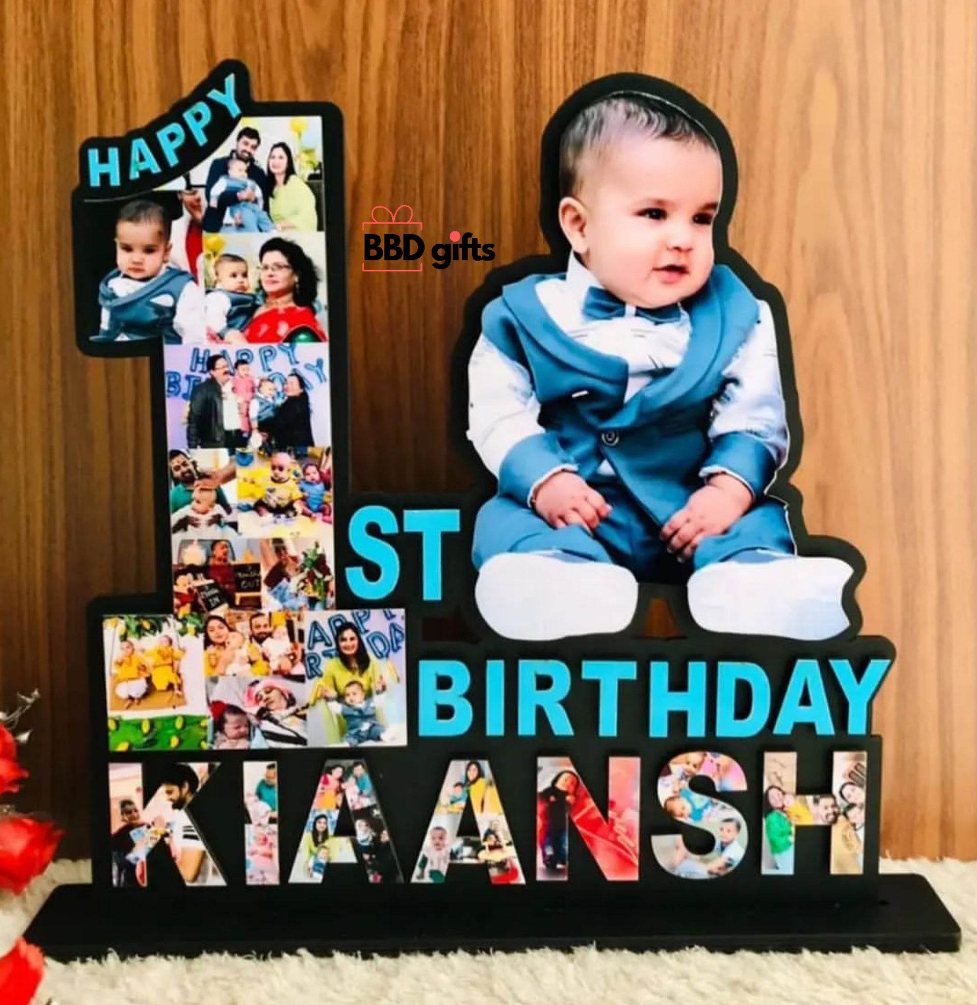 Customized 1st Year Happy Birthday Photo Cutout Frame with kids