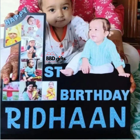 Customized 1st Year Happy Birthday Photo Cutout Frame with kids Name