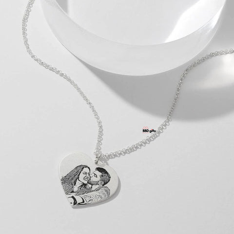 Personalized Heart Shape Pendant Photo Engraved Necklace | Photo Engraving | Personalized Necklace