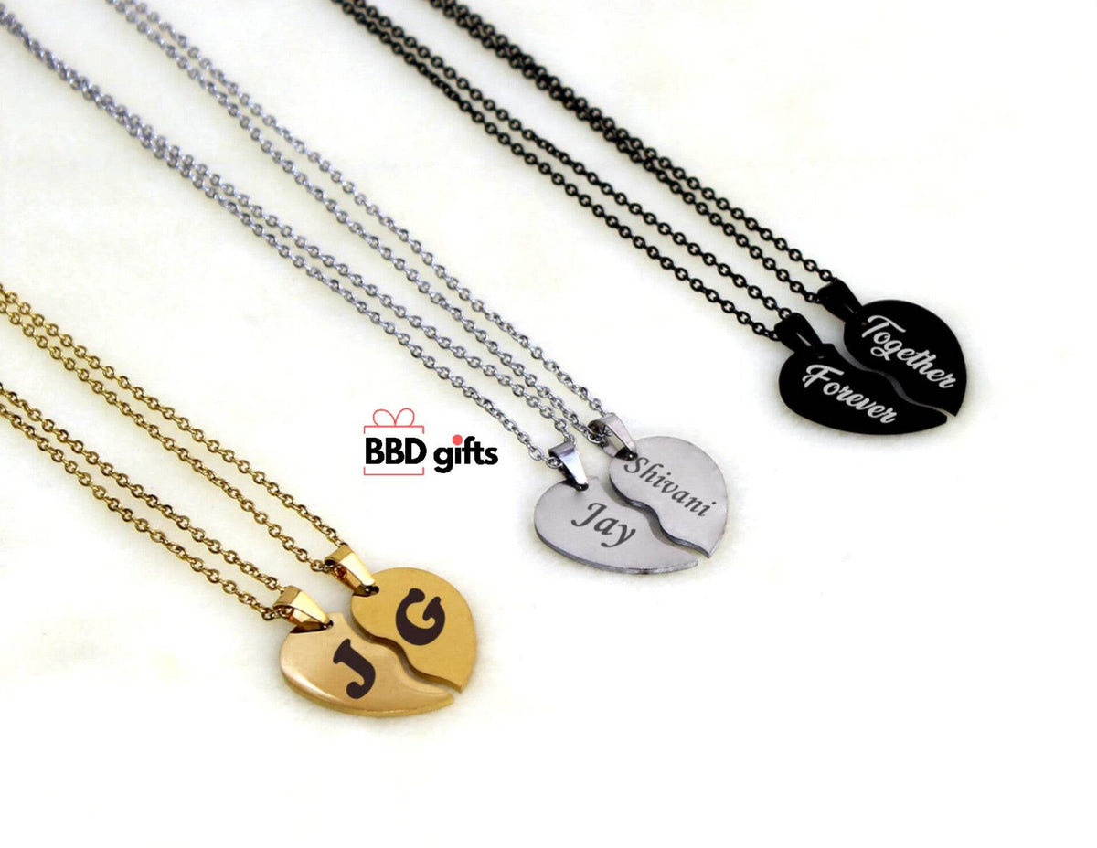 Customized Heart Pair Pendant - Customized Initial Necklace - Gift For Couples - Birthday gift - Anniversary gifts - Heart Shape necklace - Couple Gifts - BBD GIFTS