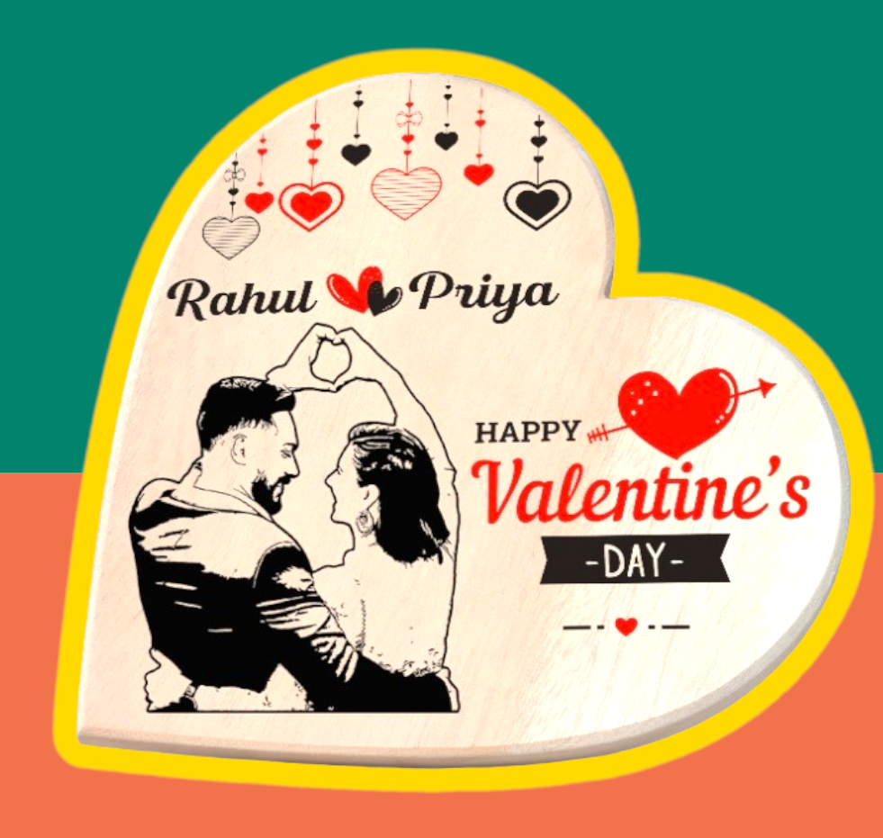 Heart Shaped Wooden Sketch Frame For Couple | Memorable gift for him | Valentine's day special