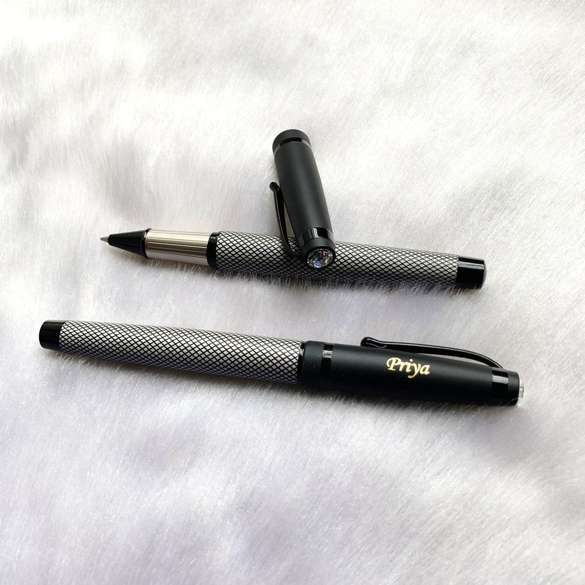 Customized Heavy Grey Checks Pen | Customized Name Pen
