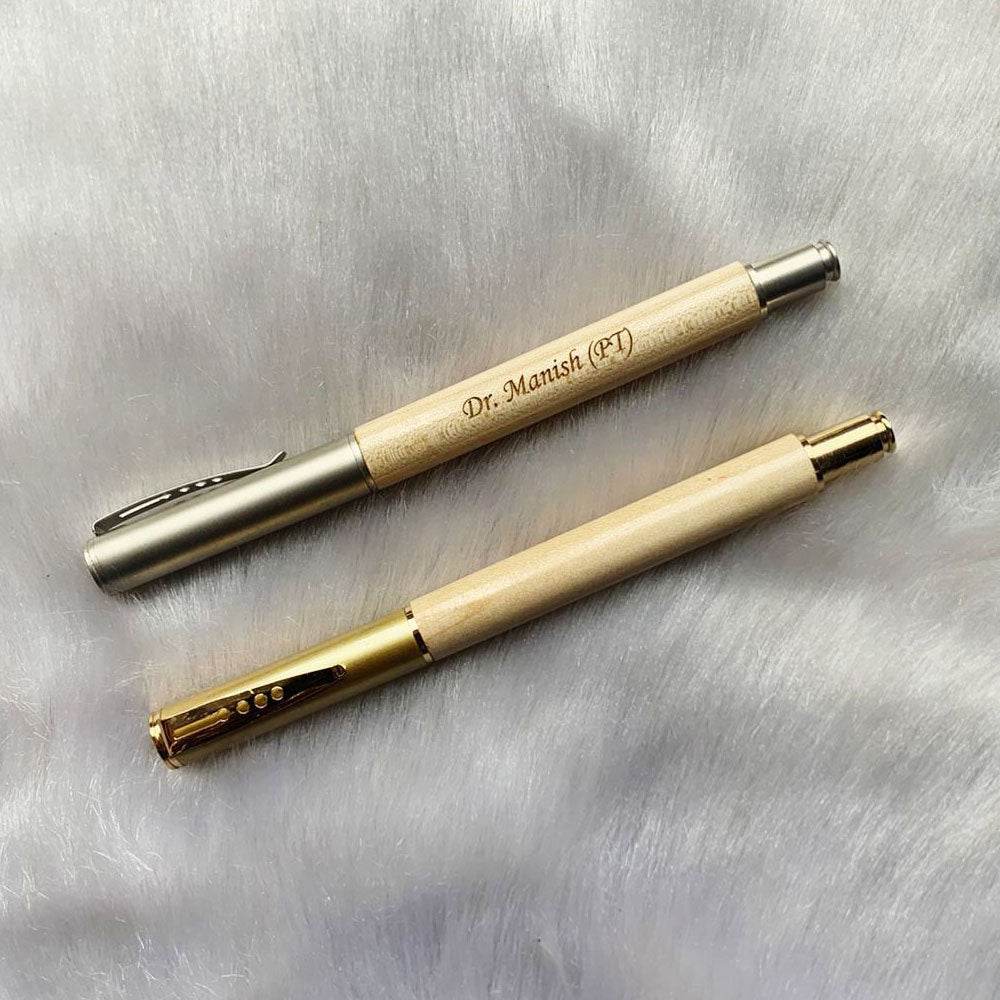 Personalized Wooden Pen Name Pen Gift For Employees Velvet Pouch