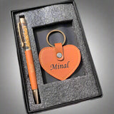 Pen And Keychain Combo | Heart Keychain And Gold Flake Pen