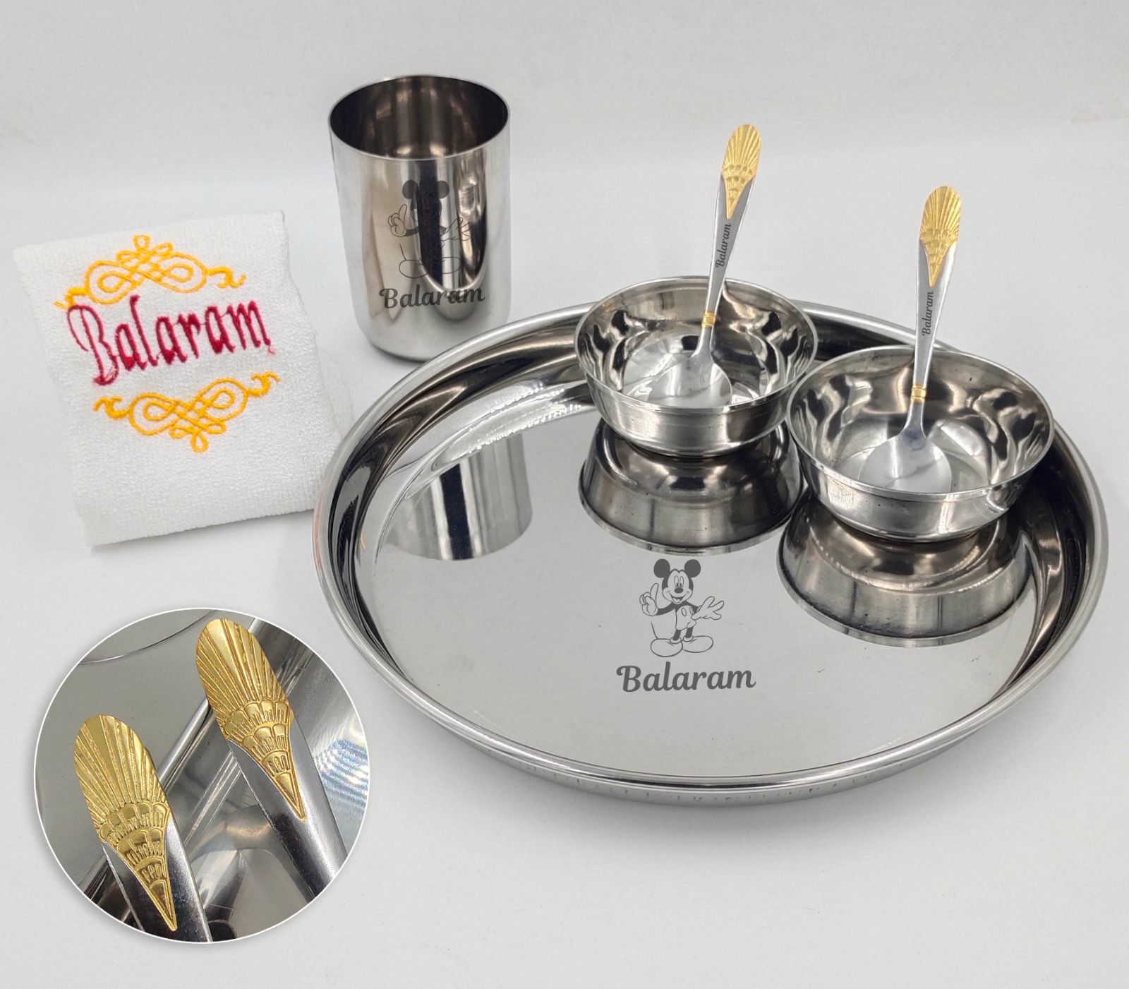 Custom Engraved Round Steel Thali Set with Personalized Names - Exquisite and Unique Dining Experience - BBD GIFTS