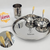 Custom Engraved Round Steel Thali Set with Personalized Names - Exquisite and Unique Dining Experience