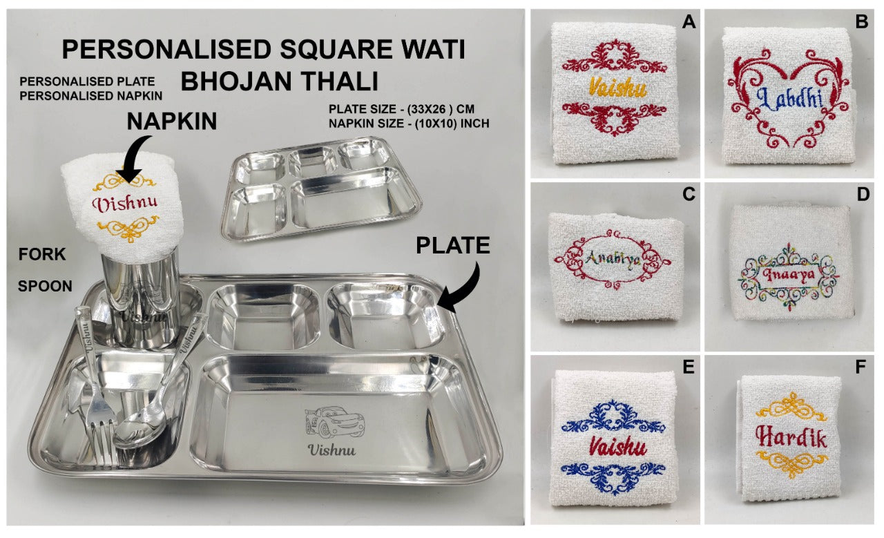 Square Thali Set For Kids - Gifts For Kids - Personalized Plate Set - Gifts For Children
