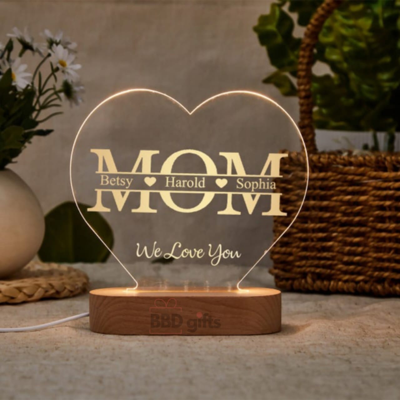 Personalised Gifts for Mom | Mother's Day Gift Ideas | Customized Gifts | Heart Night Light with Heart | Mother's day special